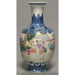 A CHINESE FAMILLE ROSE VASE, PAINTED WITH FIGURES BEFORE A BUILDING, THE SHOULDER WITH UNDERGLAZE