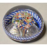 A BACCARAT CLOSE PACKED MILLEFIORI MUSHROOM PAPERWEIGHT, MID 19TH C, WITH BLUE AND WHITE TORSADE,