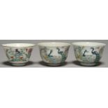 TWO CHINESE FAMILLE VERTE PEACOCK BOWLS AND ONE OTHER, QIANLONG MARK, 19/20TH C, 10/10.5CM DIAM