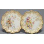 A PAIR OF ROYAL DOULTON DESSERT PLATES, C1895, PRINTED AND PAINTED WITH CHRYSANTHEMUMS ON A SHADED