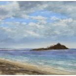BRIAN ROE - ST. MICHAEL'S MOUNT; PERRANPORTH BEACH, A PAIR, BOTH SIGNED, PASTEL 20 X 22CM (2)