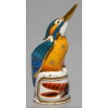 A ROYAL WORCESTER KINGFISHER CANDLE SNUFFER, 1999, THE LOWER PART DECORATED WITH FEATHERS, 12CM H,