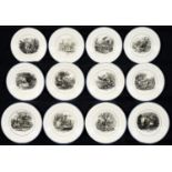 A SET OF TWELVE SARREGUEMINES EARTHENWARE CHILDREN'S PLATES, LATE 19TH C, PRINTED IN BLACK WITH