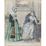 TWO MID 19TH C HAND COLOURED FASHION PLATES IN ROSEWOOD FRAMES, 37 X 33.5CM AND SMALLER Condition