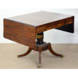 A GEORGE IV BRASS INLAID ROSEWOOD SOFA TABLE, THE OBLONG TOP FITTED WITH A DRAWER, ON BRASS