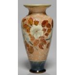A DOULTON WARE VASE, C1900, TUBE LINED WITH FLOWERS, 31CM H, IMPRESSED MARKS, INCISED ARTIST'S