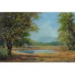 BRITISH SCHOOL - VIEW NEAR ECCLESHALL, STAFFORDSHIRE, SIGNED (MACDONALD BRUCE), OIL ON BOARD, 27 X