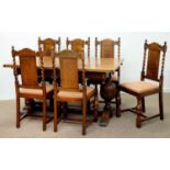 A SET OF SIX OAK DINING CHAIRS, EARLY 20TH C, IN CHARLES II STYLE, WITH CARVED SPLAT, GLOBE