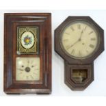 A SETH THOMAS DROP CASED WALL TIMEPIECE, 61CM H AND A CONTEMPORARY LATE 19TH C RECTANGULAR