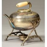 SCOTTISH INTEREST. AN UNUSUAL VICTORIAN EPNS CURLING STONE NOVELTY TEA KETTLE AND COVER, C.1880,