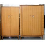 A GRADUATED PAIR OF ALFRED COX WALNUT WARDROBES, MID-CENTURY, 180CM H; 24 X 54CM AND 171CM H; 93 X