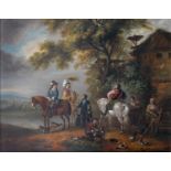 FOLLOWER OF WILLEM AUGUSTIN MINDERHOUT - A HUNTING PARTY, 39 X 50CM Condition report  Restored and
