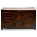 A GEORGE III OAK MULE CHEST, EARLY 19TH C, 82CM H; 142 X 50CM Condition report  Altered. Boarded top