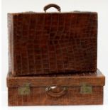 VINTAGE LUGGAGE. TWO CROCODILE HIDE SUITCASES BY THE NORTH WEST TANNERY CO. LTD., CAWNPORE, INDIA,