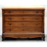 A FRENCH MAHOGANY CHEST OF DRAWERS, 19TH C, ON CARVED FEET, 100CM H; 130 X 61CM Condition report