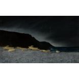 BART O?FARRELL (1941-) - PORTHALLOW BEACH BY NIGHT, SIGNED AND DATED 1987, MIXED MEDIA, 28.5 X 48.