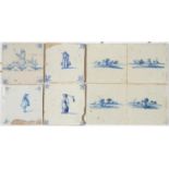 FOURTEEN DUTCH DELFTWARE BLUE AND WHITE TILES, 18TH C, PAINTED WITH FIGURES OR OTHER SUBJECTS, C12.5