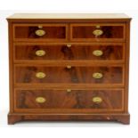 AN EDWARDIAN MAHOGANY CHEST OF DRAWERS,  CROSSBANDED IN SATINWOOD AND LINE INLAID, 107CM H; 117 X