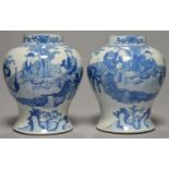 A PAIR OF CHINESE BLUE AND WHITE GINGER JARS, KANGXI MARK, 19/20TH C, KANGXI MARK, PAINTED WITH