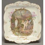 AN OUTSIDE DECORATED ALFRED MEAKIN LTD.  SHAPED SQUARE EARTHERNWARE DESSERT DISH, C1900, PAINTED