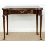 A MAHOGANY TEA TABLE, LATE 19TH C, IN GEORGE II STYLE, FITTED WITH A DRAWER, ON LAPPETED LEGS AND