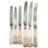 MISCELLANEOUS 19TH C ENGLISH SILVER HAFTED TABLE KNIVES Condition report  Hafts in poor condition