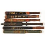 FIVE WILLIAM IV AND VICTORIAN PAINTED WOOD POLICE TRUNCHEONS, 1830-MID 19TH C, ONE INSCRIBED SPECIAL
