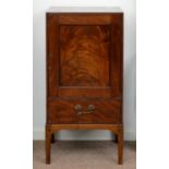 A MAHOGANY BEDSIDE CUPBOARD, 19TH C, ADAPTED FROM ANOTHER ARTICLE, OF SQUARE SECTION WITH SHAPED