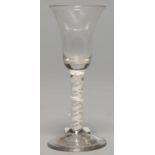 AN ENGLISH WINE GLASS, C1770, THE BELL SHAPED BOWL ON DOUBLE SERIES OPAQUE TWIST STEM AND CONICAL