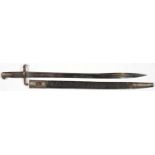 A BRITISH ENFIELD P1856 / 58 SWORD BAYONET AND SHEATH, BLADE 60.5CM L, NO ORDNANCE MARKINGS