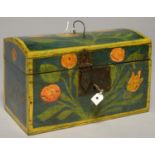 FOLK ART. A FRENCH POLYCHROME WOOD MARRIAGE BOX OF BORDERED SOFTWOOD CONSTRUCTION, WITH SLIGHTLY