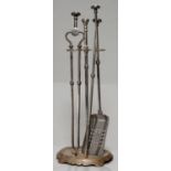 A SET OF THREE VICTORIAN BURNISHED STEEL FIRE IRONS, MID 19TH C, WITH MUSHROOM KNOP, TONGS 65CM L