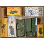 FIVE DINKY DIE CAST MILITARY VEHICLES, SEVERAL BOXED, ANOTHER, B E V ELECTIC TRUCK, BOXED AND A