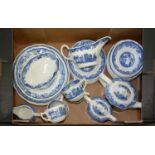 A MASON'S BLUE PRINTED EARTHENWARE WILLOW PATTERN DINNER SERVICE, PRINTED MARK Condition report