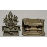 A SOUTH INDIAN MINIATURE BRONZE VOTIVE SCULPTURE OF GANESHA, 19TH C, 7CM H AND AN INDIAN BRONZE