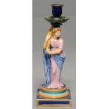 A WEDGWOOD FIGURAL MAJOLICA CANDLESTICK, C1870, IN THE FORM OF CERES, ON SQUARE BASE, 47CM H,