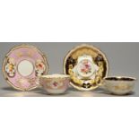 TWO H & R DANIEL TEACUPS AND SAUCERS, C1825, FIRST AND SECOND GADROON SHAPE, ONE PAINTED WITH
