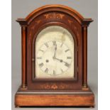 A GERMAN MAHOGANY AND INLAID BRACKET CLOCK, THE ARCHED, ENGRAVED AND SILVERED DIAL WITH BEVELLED