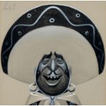 FRANCIS COUDRILL (1913-1989), MEXICAN PETE, SIGNED, PENCIL BRUSH, INK AND GREY WASH WITH WHITE ON