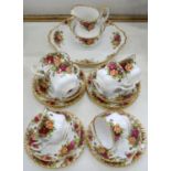 A ROYAL ALBERT OLD COUNTRY ROSES PATTERN TEA SERVICE, LARGER PLATE 26.5CM OVER HANDLES, PRINTED MARK