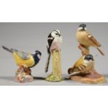 TWO ROYAL WORCESTER BIRDS AND A SIMILAR MODEL INSCRIBED BLACK LONG-TAILED-TIT J MACK, 10.5CM H AND