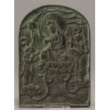 A SOUTH EAST ASIAN BRONZE PLAQUE OF GUANYIN AND ATTENDANTS, 19TH/20TH C, 15.8CM H Condition