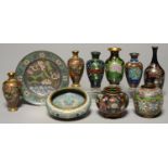 A SMALL COLLECTION OF CHINESE AND JAPANESE CLOISONNE ENAMEL VASES AND OTHER ARTICLES, MEIJI PERIOD