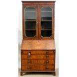 A GEORGE III MAHOGANY BUREAU, LATE 18TH C AND AN ASSOCIATED VICTORIAN GLAZED BOOKCASE, THE BUREAU IN