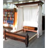 A VICTORIAN  MAHOGANY HALF TESTER BED, C1870, BASE 198 X 151CM Condition report  Numerous scuffs,