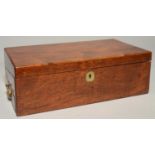 A VICTORIAN MAHOGANY WORK BOX, WITH FITTED INTERIOR AND PAIR OF BRASS CAPPED GLASS INKWELLS, 41CM