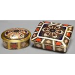 TWO ROYAL CROWN DERBY IMARI PATTERN BOXES AND COVERS  LATE 20TH C, OBLONG BOX 11CM L, PRINTED MARK