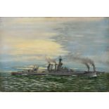 G. LUCIONI - ROYAL NAVY BATTLESHIPS, SIGNED AND DATED 1918, OIL ON CANVAS, 33 X 48CM, UNFRAMED