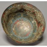 A CHINESE CLOISONNE ENAMEL BOWL, 19TH C, THE ROUNDED SIDES WITH GENTLY EVERTED RIM, DECORATED WITH