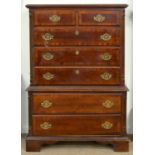 A MAHOGANY CHEST ON CHEST, 20TH C, IN GEORGE III STYLE, WITH CROSSBANDED DRAWERS AND FLUTED